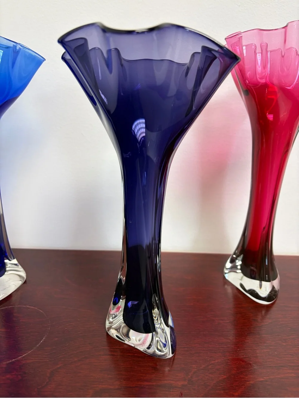 Michael Winfisky Handmade Fluted Glass Vases — Pink, Cobalt Blue, and Purple